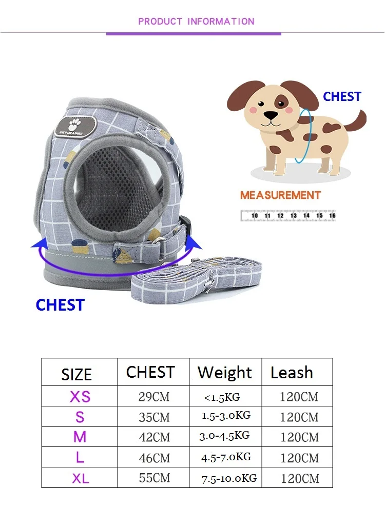 Отражательная Подвеска для собаки кошки ремни поводок дышащий плед Регулируемый маленький ремешок для кошек и собак жилет XS-XL