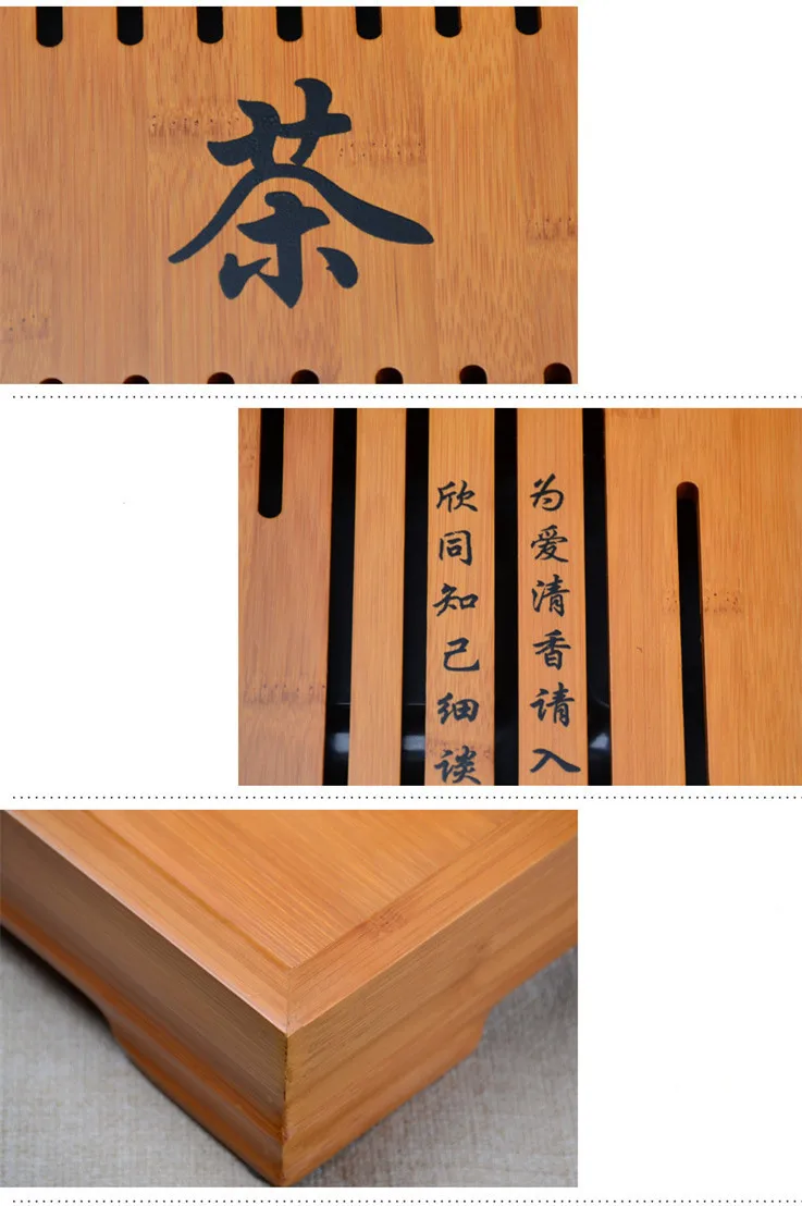 Hot Sale 3 Size Kung Fu Tea Set Natural Wood Bamboo Tea Tray Rectangular Traditional Bamboo Puer Tea Tray Chahai Tea Table