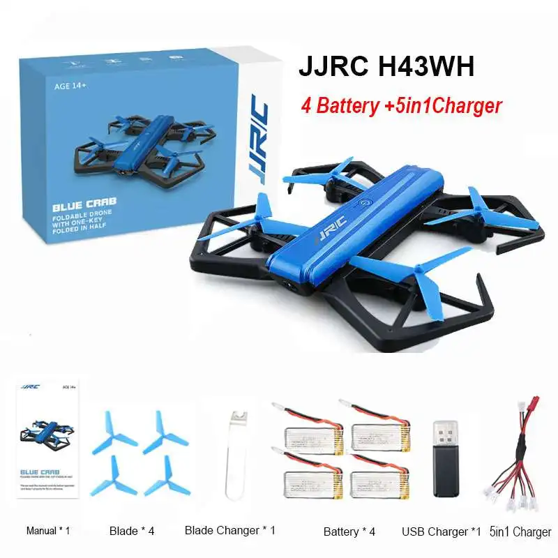 JJRC H43WH H43 складной Дрон 6 оси мини Дрон WI-FI FPV HD Камера Квадрокоптер с дистанционным управлением с удержания высоты G-sensor радиоуправляемого вертолета vs H37 - Цвет: 4battery5in1 Line