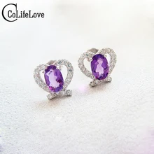 Ослепительный кристалл серьги Настоящее серебро 925 пробы Серьги для женщин модный бренд Природный аметист, серебро серьги гвоздики