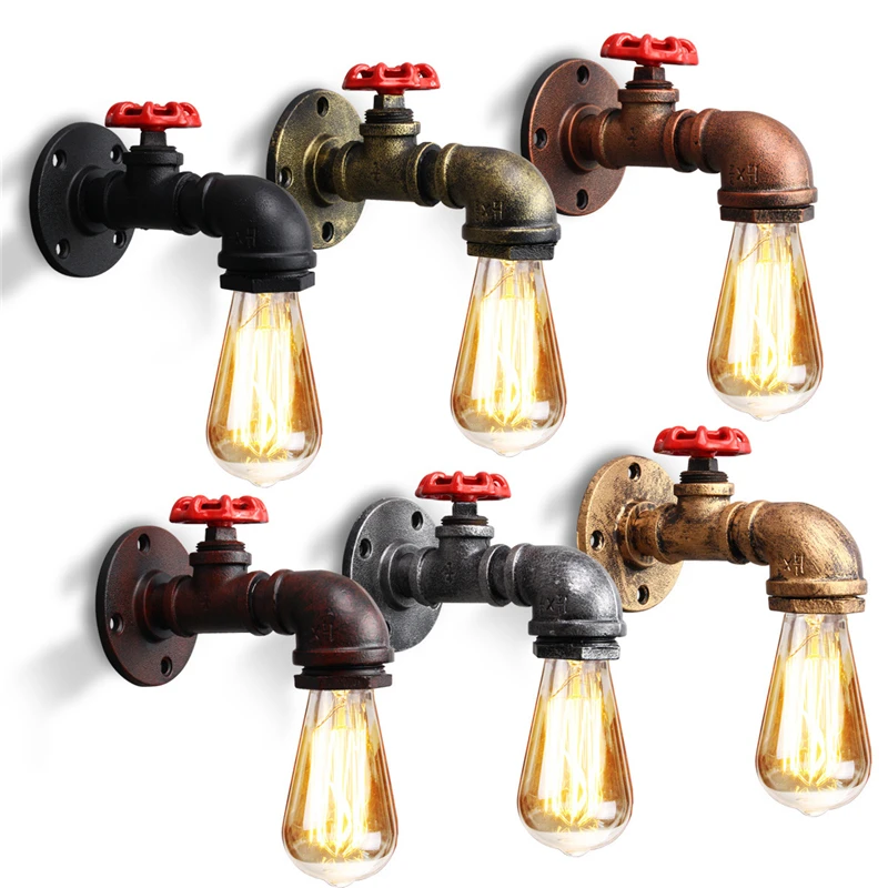 Industrial do Vintage Suporte de Luz Base da Lâmpada Retro Rústico Parede Arandela Luminária Encaixe Tubos Água Estilo Decoração Interior E27 5 E27 retro industrial do vintage rústico suporte
