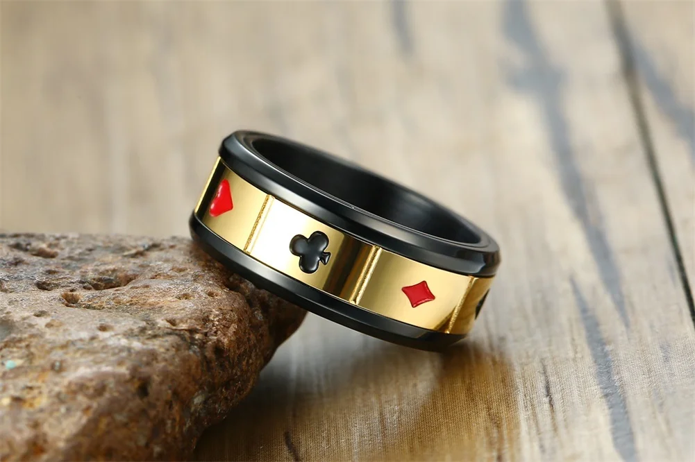 Мужская Peace Luck Fortune Wisdom Love Spinner кольцо игральные карты костюмы Raja Vegas masculin bague подарки