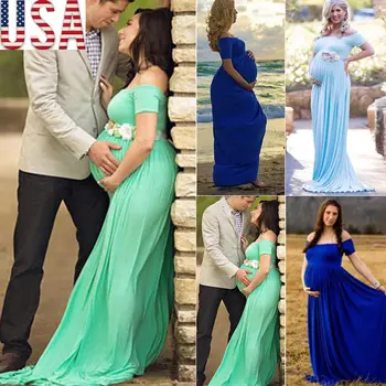 

Couple maternity photography props maxi Maternity gown Floral Dress Fancy shooting photo Spring Autumn pregnant dress Plus Size