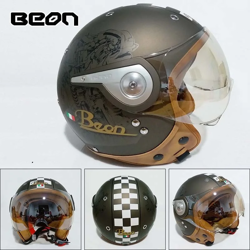 Ретро BEON мотоциклетный шлем винтажный круизер чоппер Скутер кафе гонщик Мото шлем 3/4 открытый шлем