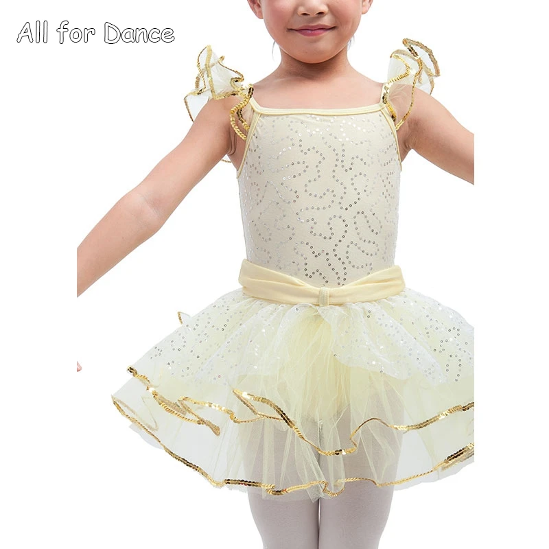 Детская балетная юбка-пачка для танцев с юбкой из тюля с открытыми плечами и манжетами, лиф с блестками Одежда для танцев для балет, танец