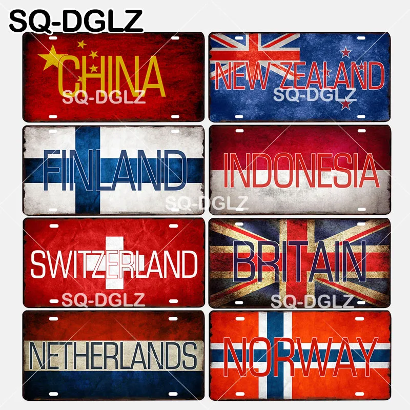 

[SQ-DGLZ]China/New Zealand/Finland/Indonesia/Switzerland/Britain/Netherlands/Norway National Flag Metal Sign Wall Decor Plaques