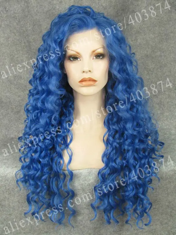 

Heat Resistant Cosplay Blue Curly Long Wig High Density Lace Front Synthetic Wig