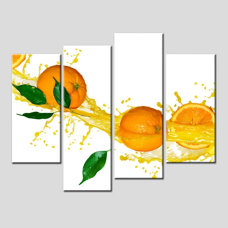 

Wall Pictures Print On Canvas 4 Panel Unframed Fruits Canvas Painting Large Wall Art Orange Guice Poster for Kitchen Room Decor