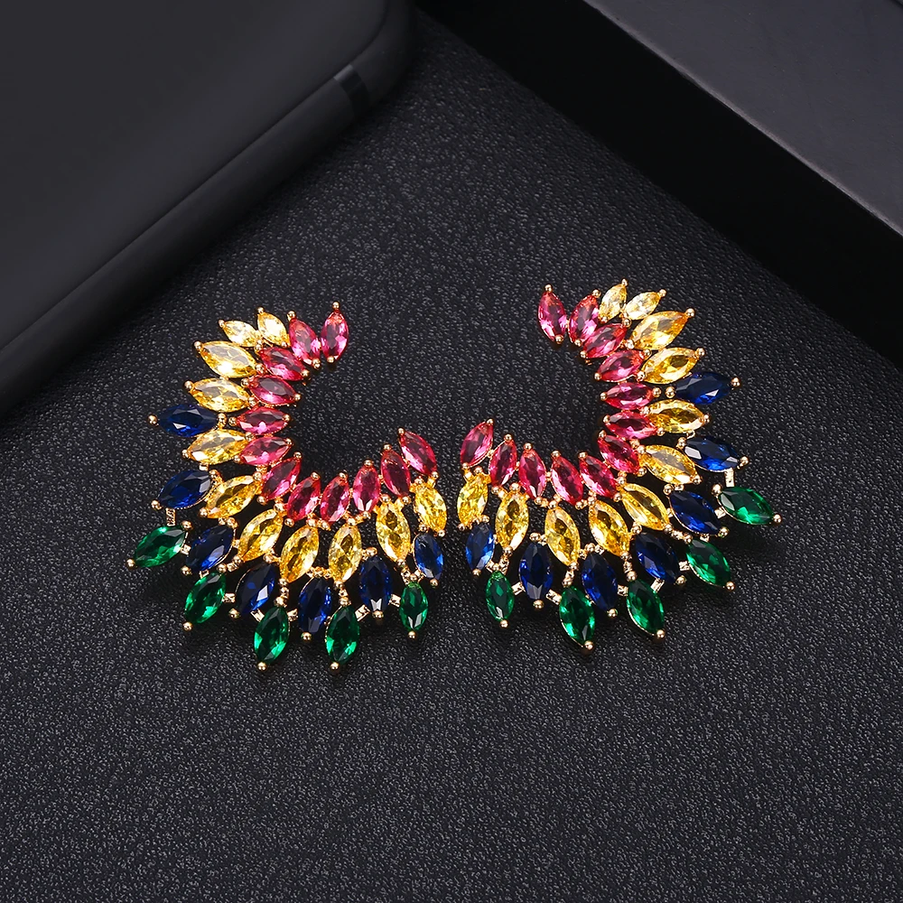 

jankelly Fashion Cubic Zirconia FLOWER Stud Earring For Women Jewelry Wedding Brincos boucle d'oreille