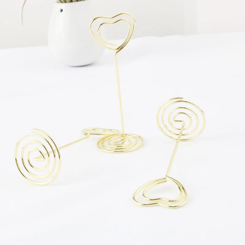 HOT-24 Pack of Table Number Card Holders Photo Holder Stand Place Card Paper Menu Clips Holders, Gold Heart Shape