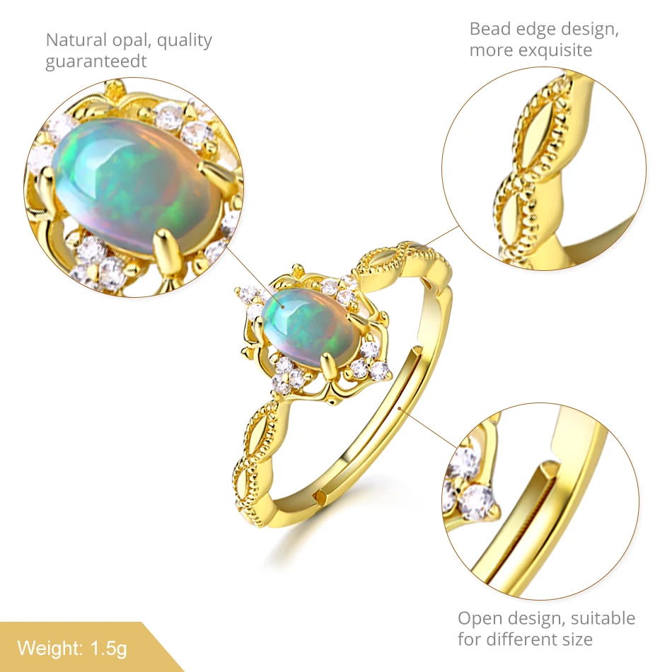 ALLNOEL Opal Ring For Women 925 Sterling Silver Jewelry Natural Stone Opal Gifts 14k Gold Rings Woman Silver 925 Ring Engagement (7)