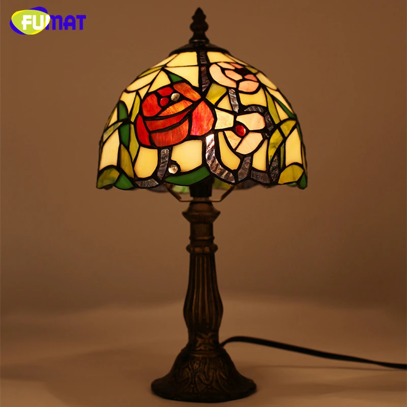 FUMAT Stained Glass Table Lamp Rose Bud Patterns Lightings For Living Room Bedside Light Creative Art Glass LED Table Lamps design borosilicate glass led chandelier lightings turkey light