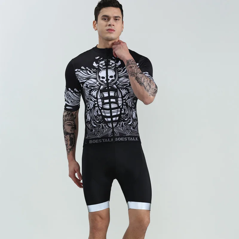 BOESTALK ghost mask bike clothing 2019 summer men short sleeve cycling Jersey+bib shorts maillot ciclismo hombre triathlon suit