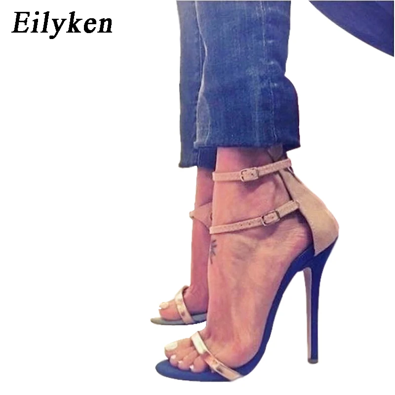 

Eilyken Gladiator Women Sandals Sexy High Heel Peep Toe Buckle Strap Golden Pumps Summer Party Club Women Sandals