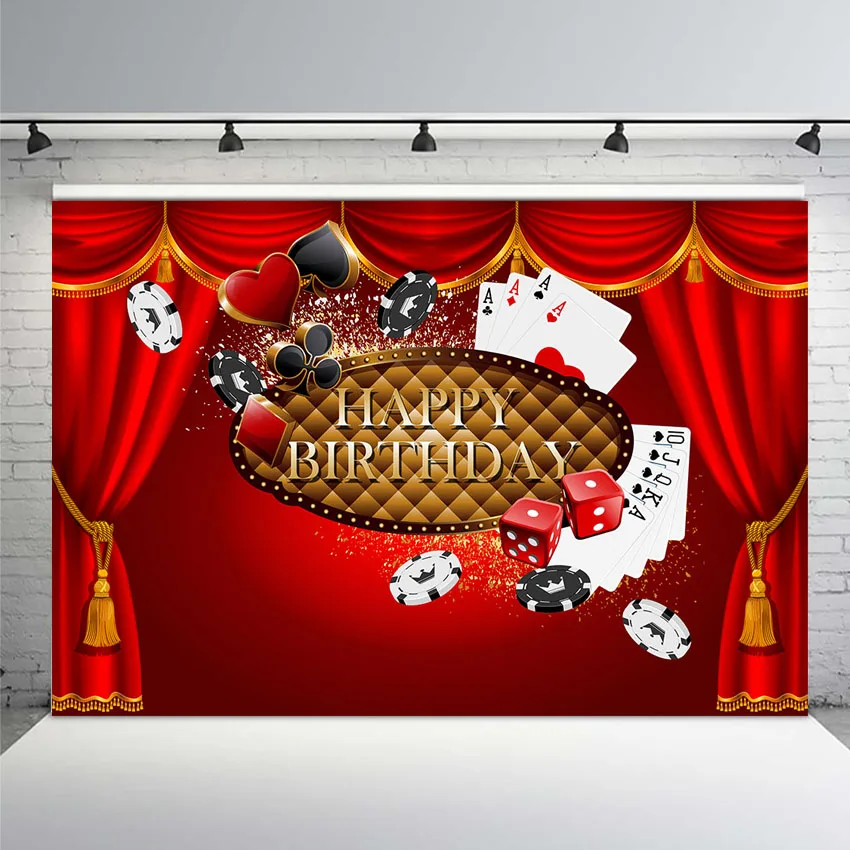 

Photography Backdrop Casino Las Vegas Card Fabulous Party Baby Shower Children Happy Birthday Red Backgrounds for Photo Studio