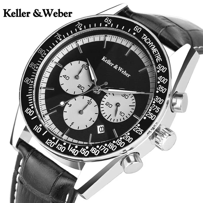 Keller & Weber Original Watch Men's Formal Dress Clock Male Chronograph Genuine Leather Hour Clock Reloj Hombre Mens Watches NEW Keller & Weber Original Watch Men's Formal Dress Clock Male Chronograph Genuine Leather Hour Clock Reloj Hombre Mens Watches NEW
