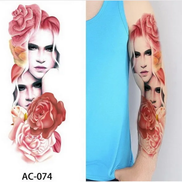 Большая рука временная татуировка наклейка красочные пионы Розы Цветы Поддельные рукава для татуировки флеш-тату водонепроницаемый тело/ноги художественная краска для женщин - Цвет: AC74