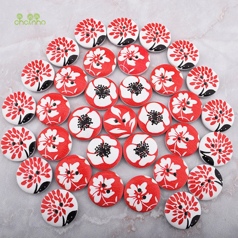 Chainho Mix 2 отверстия красный цветочный Деревянные Пуговицы DIY Скрапбукинг