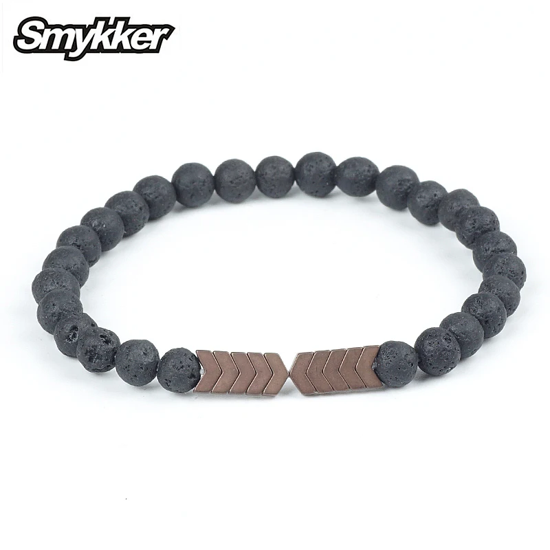 

Natural Stone Beads Black Lava Bracelet Stone 6mm Bead Healing Balance Arrow Diffuser Bead Bracelet For Women Men Prayer Jewelry