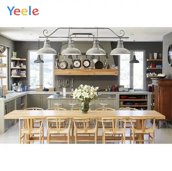

Yeele Kitchen Dining Table Cupboard Light Interior Photography Backgrounds Customized Photographic Backdrops for Photo Studio
