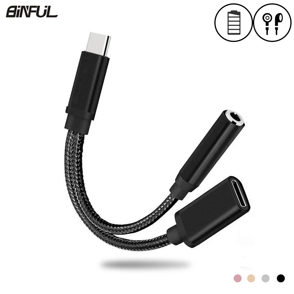 

USB Type C To 3.5mm Earphone Jack Adapter Phone Charger Charging Cable For Huawei P20/Mate 10/Pro Aux Audio Headphone Converter