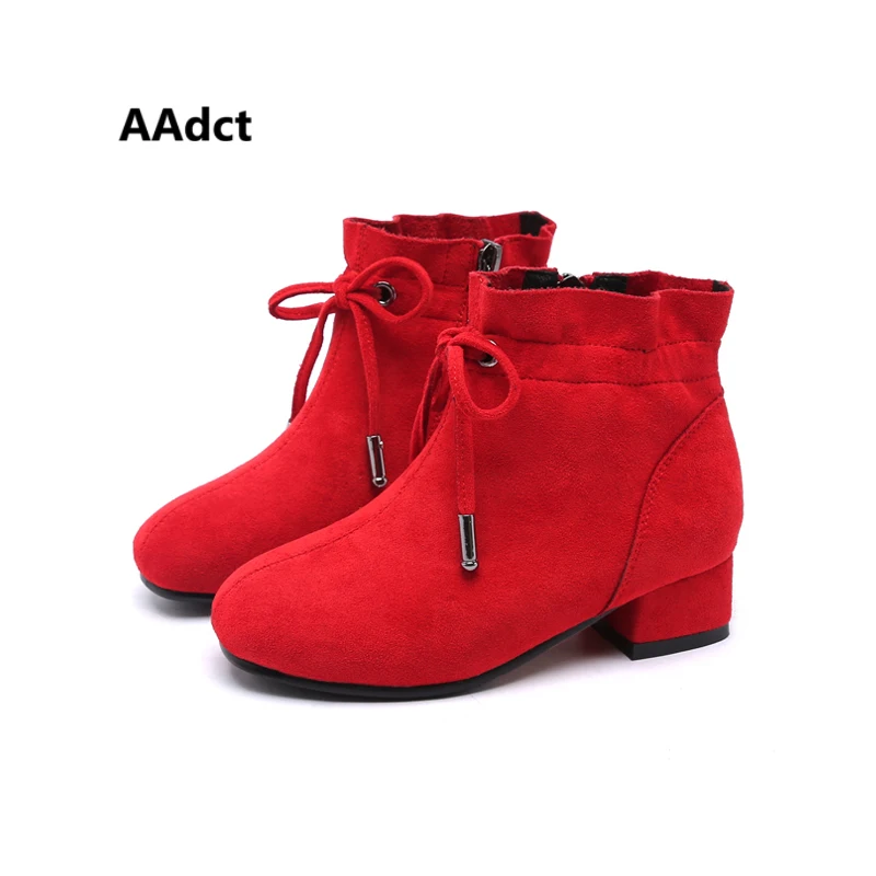 

AAdct Fashionable Temperamental Winter Warm girls boots Comfortable Bow lace Children boots High-heeled kids boots cotton