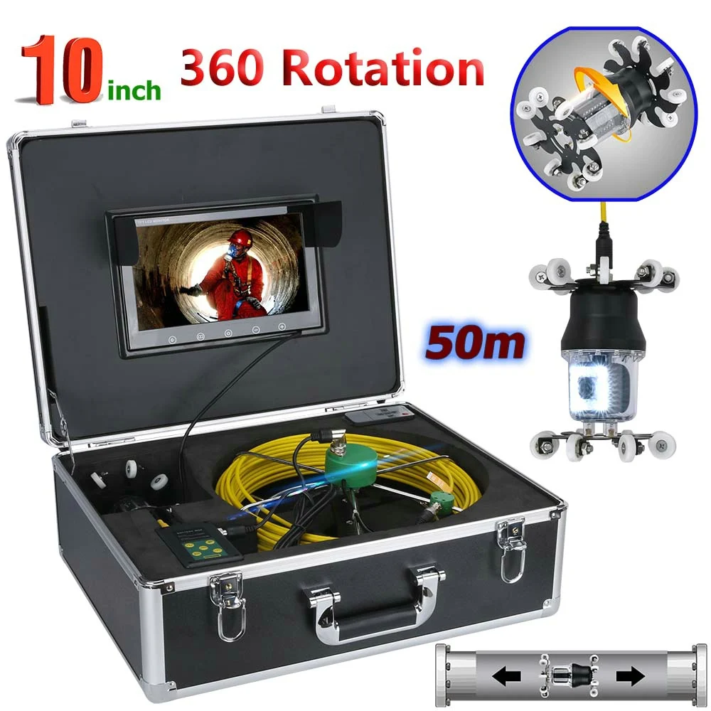 

10Inch 360 Degree 20 White+18 IR LED Pipe Video Endoscope Camera Waterproof Drain Pipe Wall Sewer Video Inspection Camera System