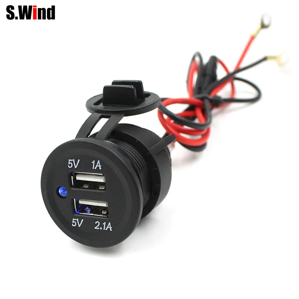

DC 12V-24V Dual USB Charger Car Motorcycle Power Charger Adapter Mobile Charger for Cross Bike Scooters Cars Boat Motorcycle