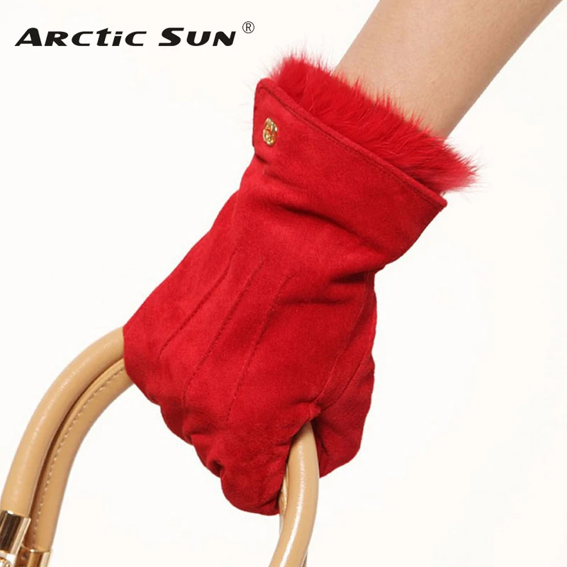 Fashion Rabbit Hair Wrist Women Leather Gloves Genuine Real Pigskin Suede Winter Warm Female Solid Driving Glove L130NN-9 Fashion Rabbit Hair Wrist Women Leather Gloves Genuine Real Pigskin Suede Winter Warm Female Solid Driving Glove L130NN-9