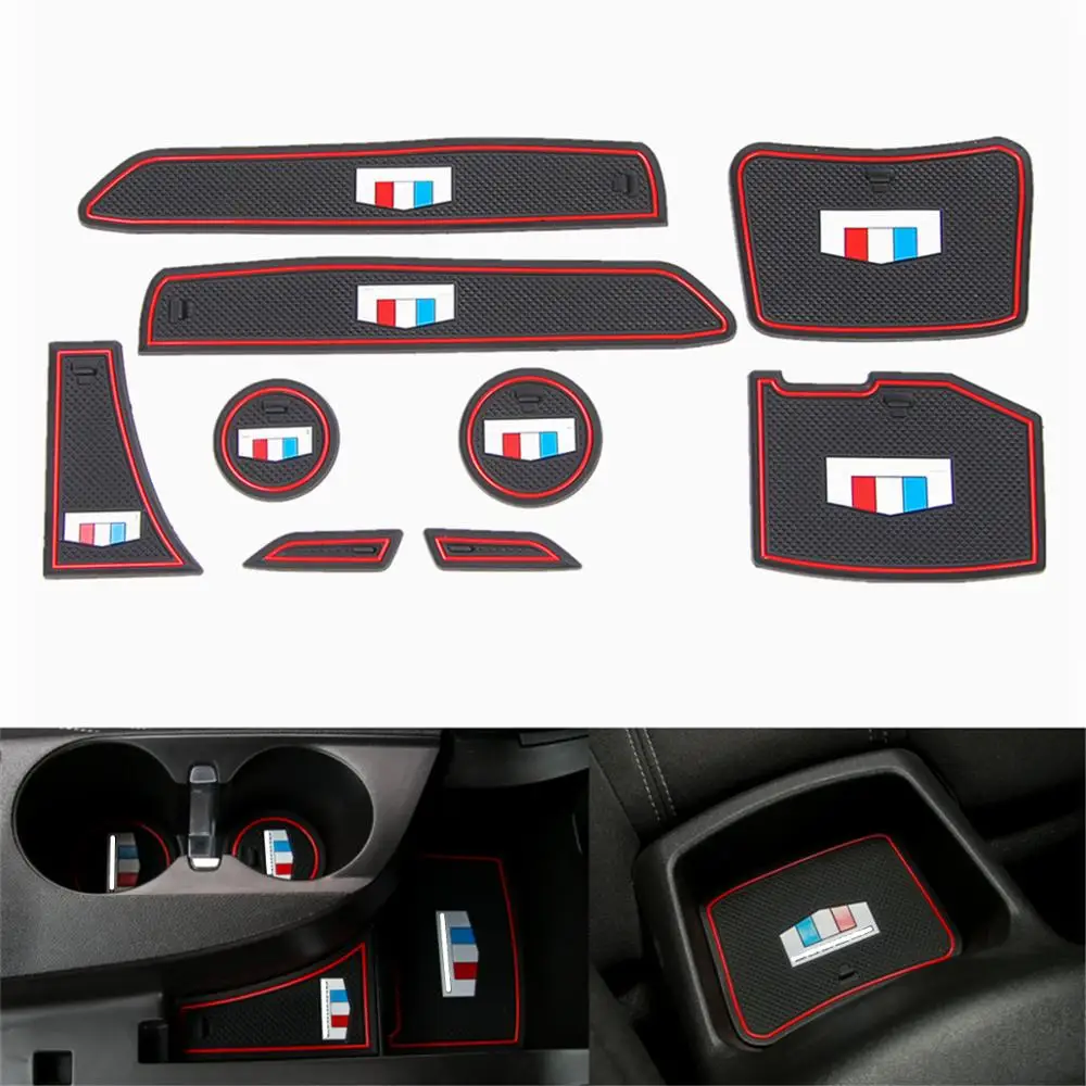

for Chevrolet Camaro 2016 2017 2018 Car Non-slip Shockproof Door Slot Pad Mat Interior Armrest Box Latex Anti-dust Mats 9Pcs