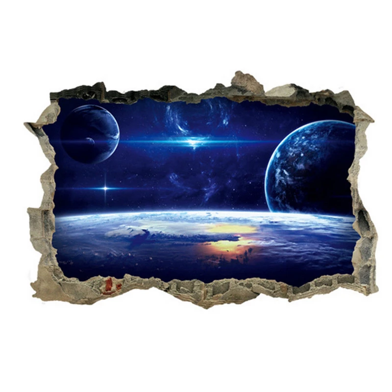 JX-LCLYL 3D Galaxy Stars Planets Universe Space Wall Mural Paper Wall Art Stickers Decor