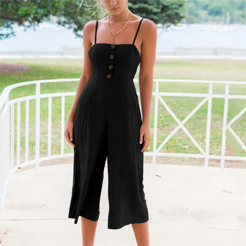 Fashion summer jumpsuit woman 2018 Strappy Soild Button Long Trouser Playsuits Jumpsuit Rompers pantaloni siamesi Y12#N (7)