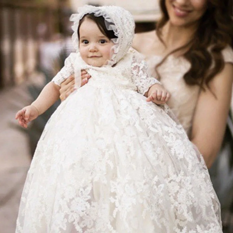 

Baby Girls Christening Gown Floor length full lace baby Baptism Clothes Princess Dress Baby Girl birthday Party first birthday