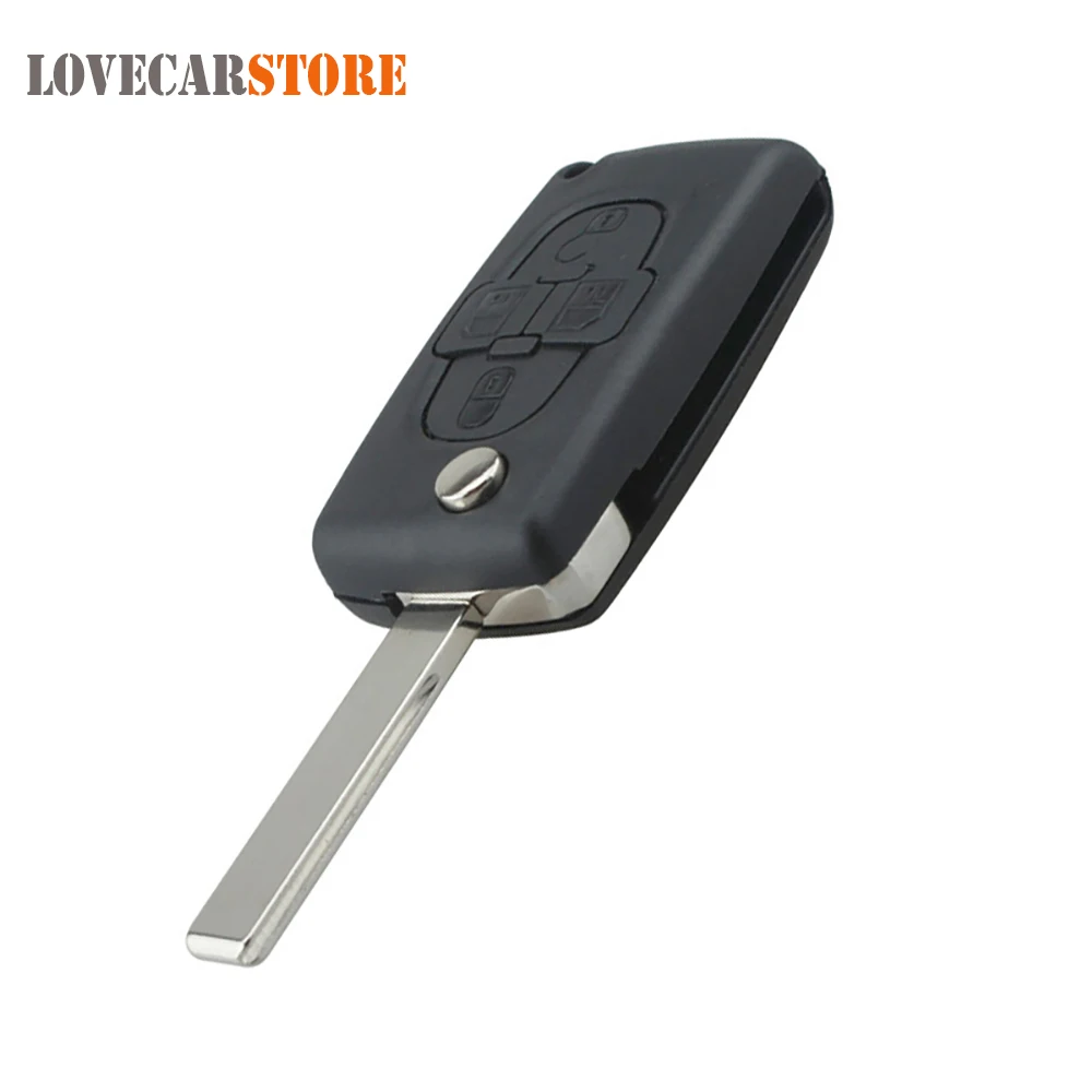 

Black 4 Buttons Folding Flip Auto Car Key Replacement Remote Uncut Car Key Fob Shell Case for Peugeot 1007 Citroen C8