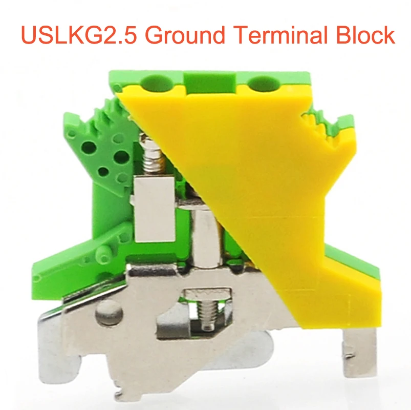 

Din Rail Mount Ground Screw Terminal Block USLKG2.5 Bornier Electric Wire Connectors UK2.5B Earth morsettiera cable 14AWG 2.5mm2