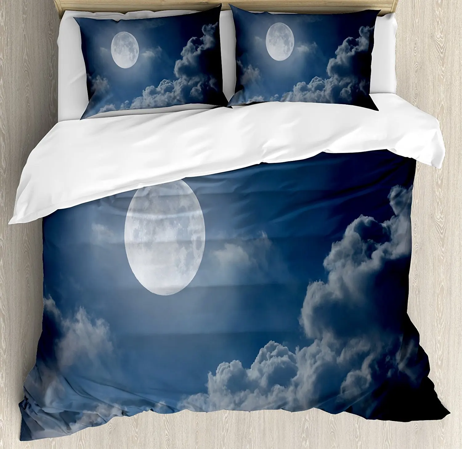 Moon Duvet Cover Set Night Sky with Full Moon and Clouds Nature