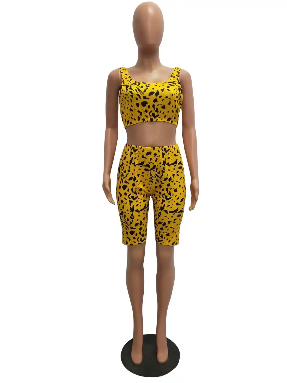 Ophestin Womens Animal Print 2 Piece Outfits Tight Crop Tank Top Shorts Set