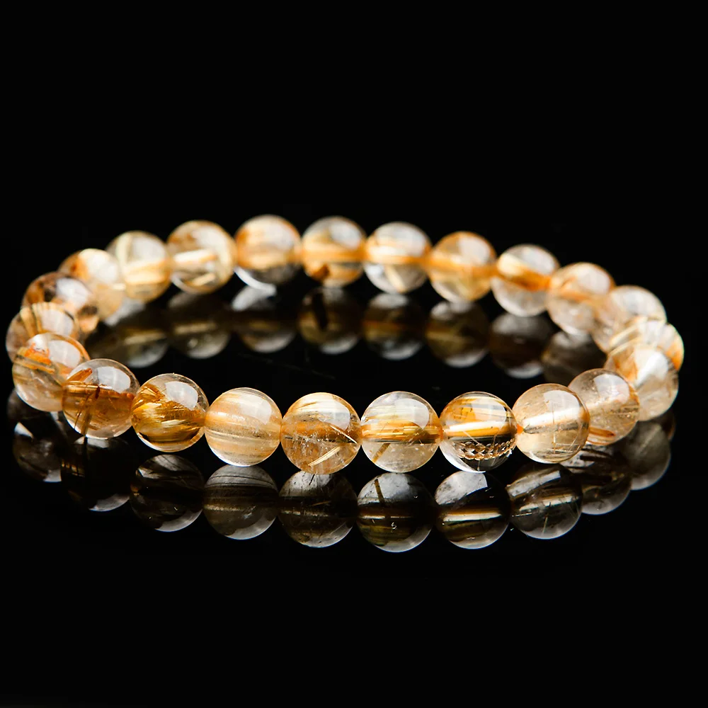 

Genuine Natural Gold Rutilated Quartz Best Crystal Woman Man From Brazil Wealthy Round Beads Bracelet Jewelry 8mm Fashion AAAA