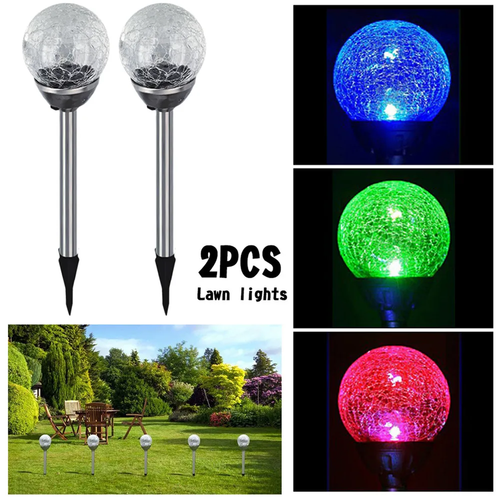 Padrão de Crack Lâmpadas do Gramado de Energia Inoxidável Luzes Bola Solar Jardim Luz Luz-operado Lâmpada Dropship 6.23 2 Pcs Aço 19 Cheap Lâmpadas solares