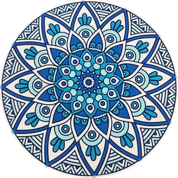 

Retro Bohemia Style Blue Flower Geometric Pattern Carpet Non-slip Living Room Bedroom Round Rug Home Decorator Floor Rug