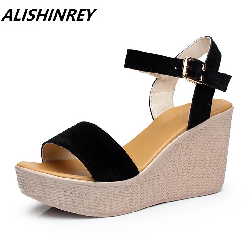

women genuine leather sandals women scrub wedges high-heeled sandalias platform slippers gladiator shoes woman flip flops
