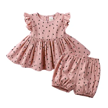 

2019 Summer Girls Clothes Sets Toddler Kids Girl Sets Printing Kids Cute Ruffles Dresses + Shorts 2pcs Baby Girl Clothing Sets
