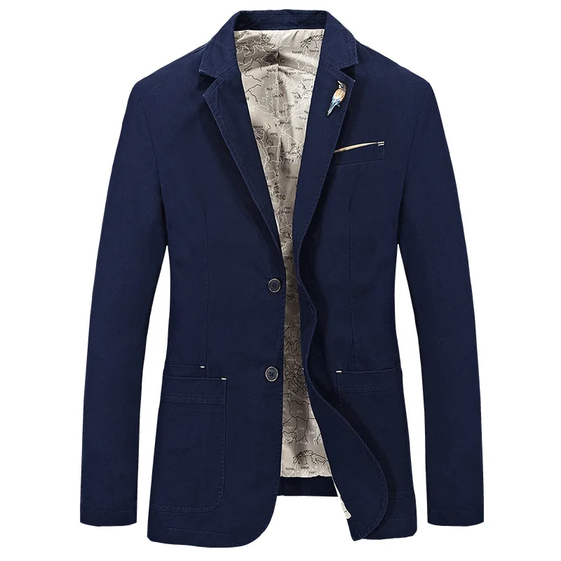 Осенний брендовый Мужской Хлопковый Блейзер, тонкий пиджак жениха, новейший дизайн пальто, высокое качество, блейзеры размера плюс S-4XL - Цвет: Синий