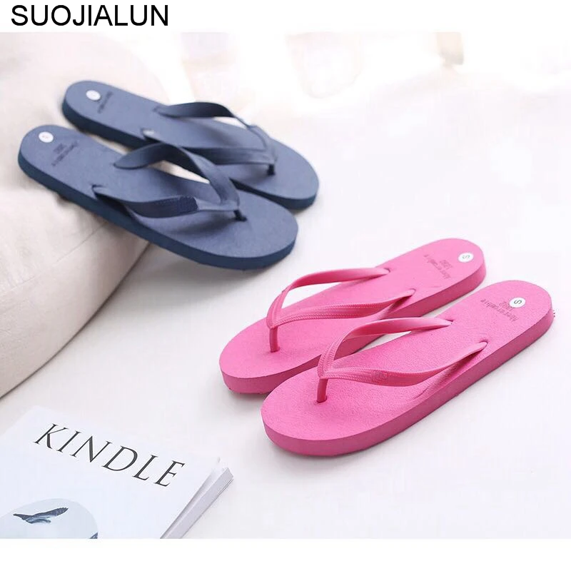 

SUOJIALUN Women Flat Slippers Flip Flops Summer Beach Breathable Female Outdoor Slipper Slip On Slide Home Slipper Drop Shipping