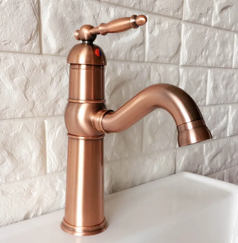 Swivel Spout Water Tap Antique Red Copper Single Handle Single Hole Kitchen Sink & Bathroom Faucet Basin Mixer Tap anf389