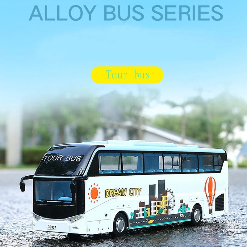

Alloy Diecast Tour Bus Transporter Passage Travel Vehicle Pull Back Action Light&Sound Bus Model Kids Hobby Toys Christmas Gifts