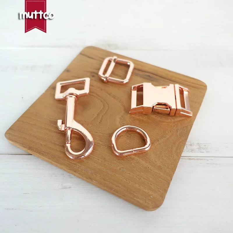 

(metal buckle+adjust buckle+D ring+metal dog clasp/set) Retailing rose golden 20mm metal DIY dog puppy collar leash accessory