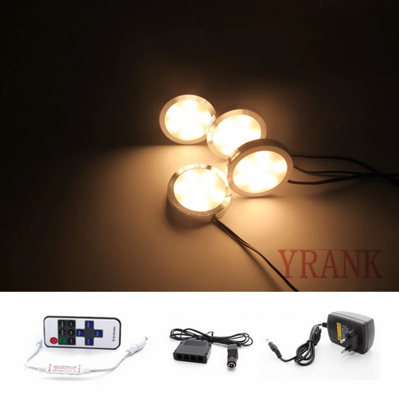 Iluminación LED debajo del gabinete, focos de luz descendente con Control remoto RF inalámbrico regulable para iluminación de muebles, 4 Uds.|led cabinet light|led under cabinet for - AliExpress