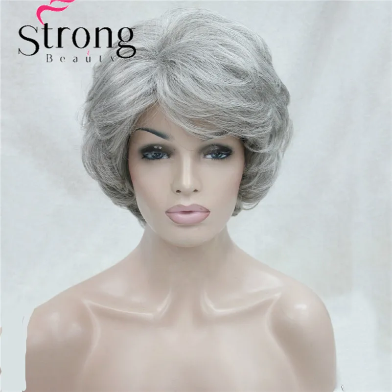 

Short Soft Thick Wavy Layered Silver grey Full Synthetic Wig Women's Wigs