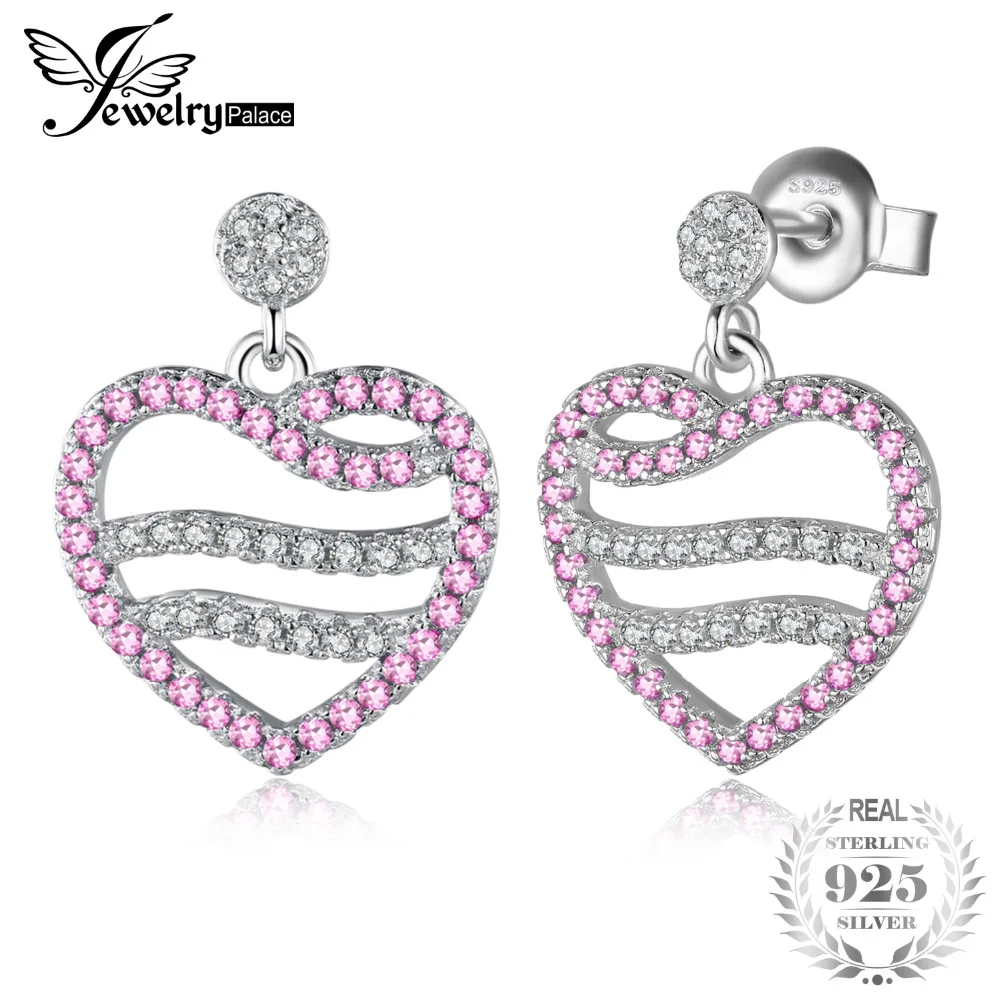 

JewelryPalace New Created Pink Sapphire Heart Drop Earrings 925 Sterling Silver Engagement Fine Jewelry for Women Romantic Gifts